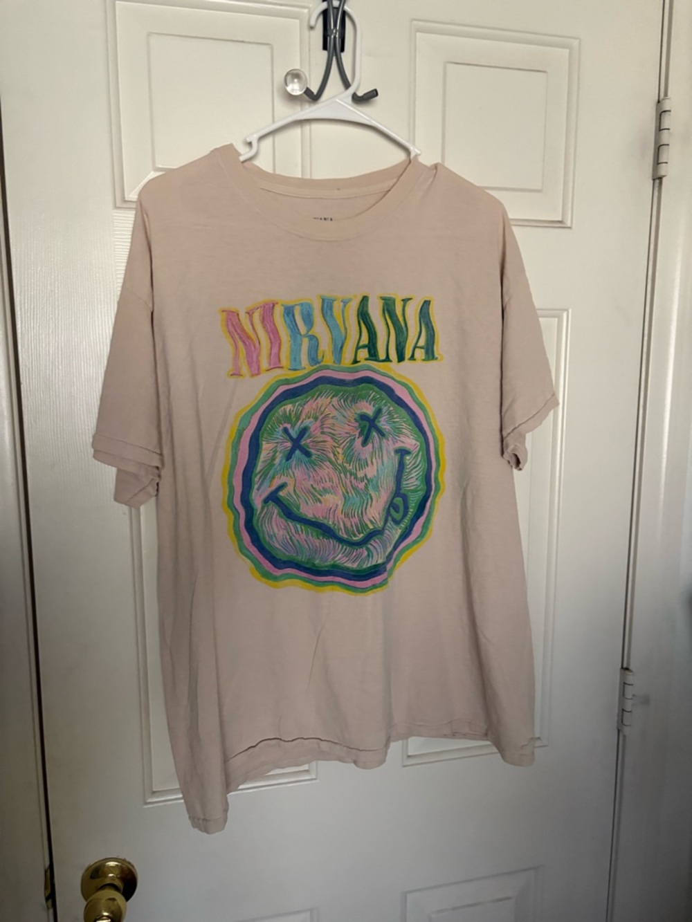 NIRVANA Beige Tee with Multicolor Neon Smiley